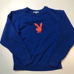 Junk Food Playboy Womens Crewneck Sweater Blue Small